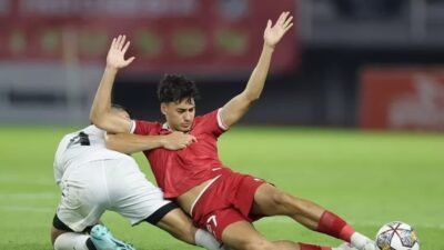 Rafael Struick Saat menjalani laga debut bersama Timnas Indonesia kontra Palestina pada FIFA Matchday, di Stadion Gelora Bung Tomo, Surabaya, Rabu (14/6/2023). Salah satu penyerang muda Timnas Indonesia, Rafael Struick, sukses mencuri perhatian media Argentina.